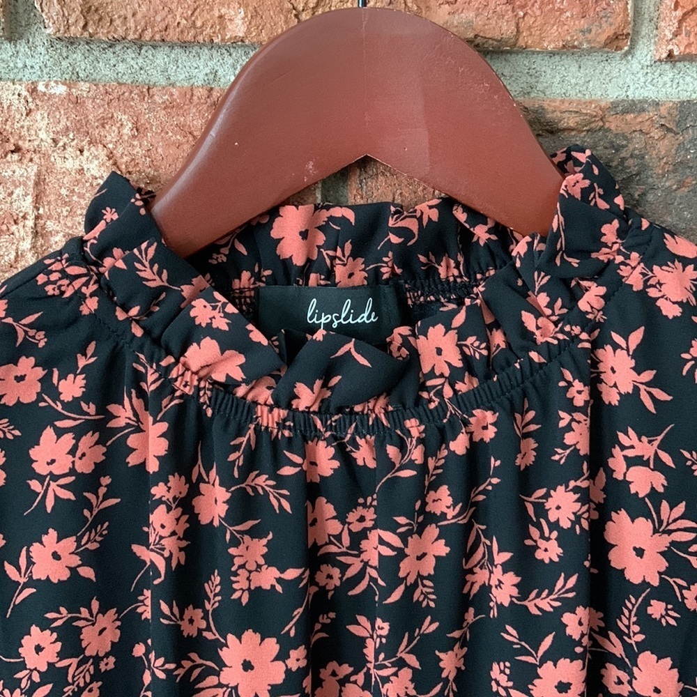 Lipslide Black & Peach Floral Peplum Top - Picture 3 of 6